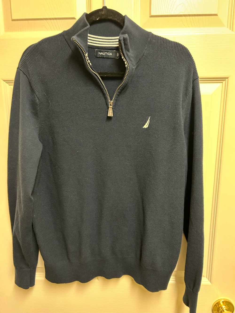 Nautica Men's Navy Half-Zip Sweater with Embroidered Sail Logo